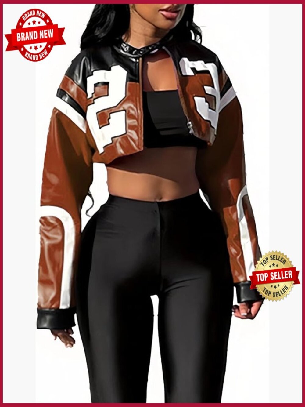 Faux Leather Cropped Motorcycle Bomber Jacket Streetwear Zip Up